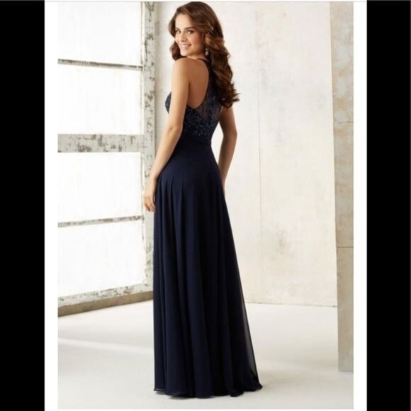 Mori Lee Sheer Beaded Bridesmaid Dress Gown Formal Black Tie Style 21506 Size 6 - Picture 2 of 15